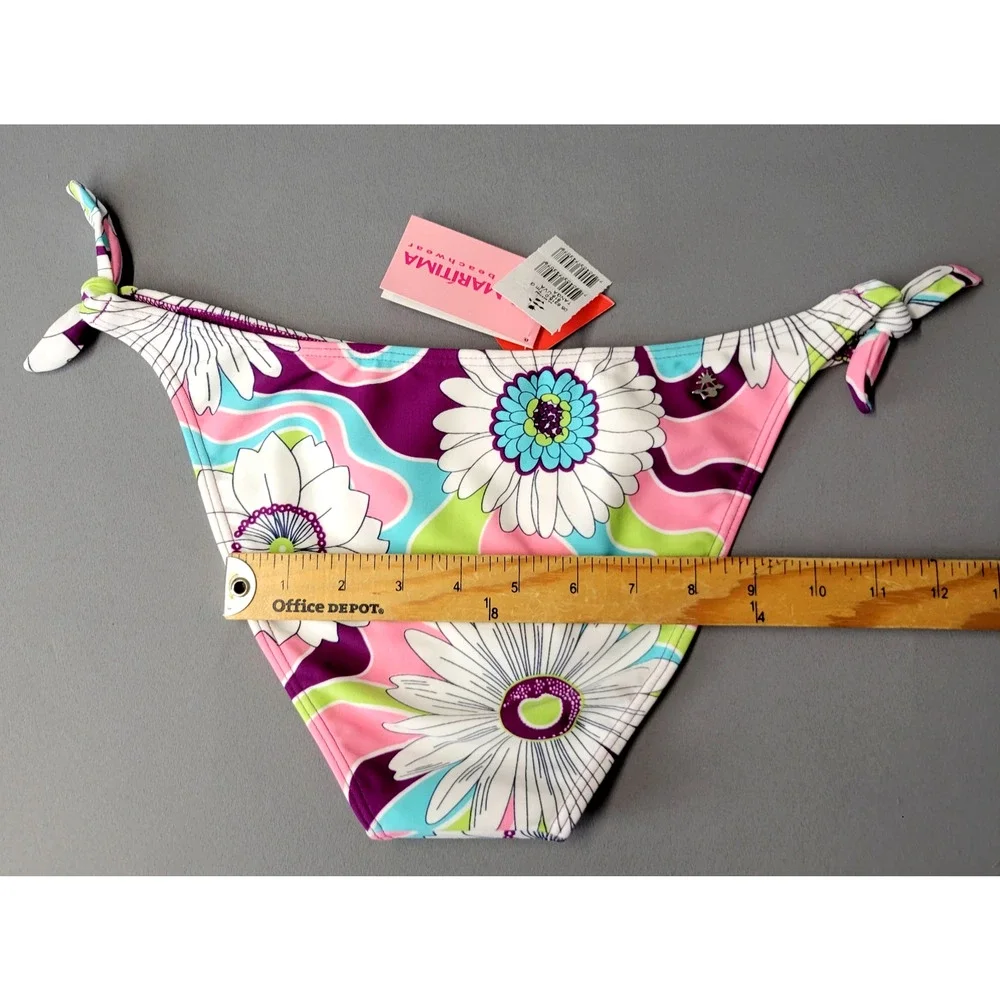 Cia Maritima 2 Piece Bikini Womens Large Purple Bandeau Top Floral Beachwear New